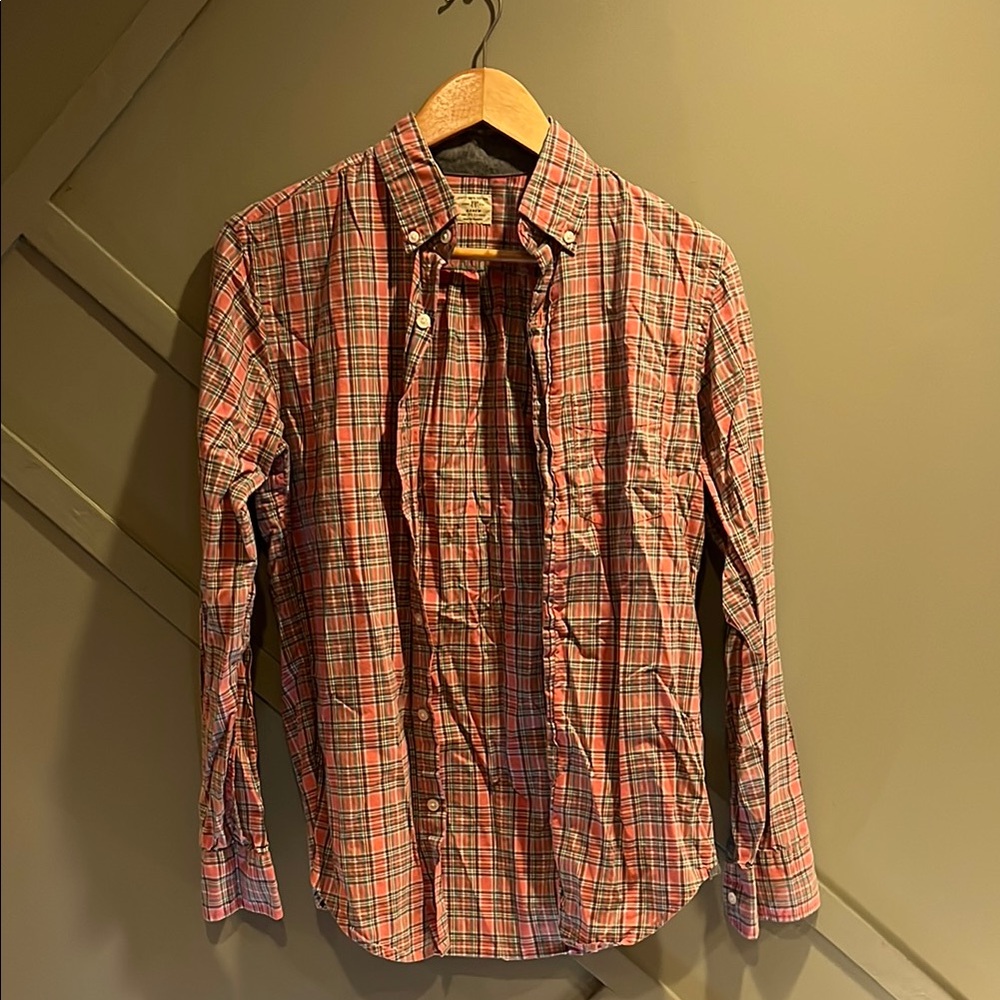 J. Crew Pink and Green Plaid Shirt